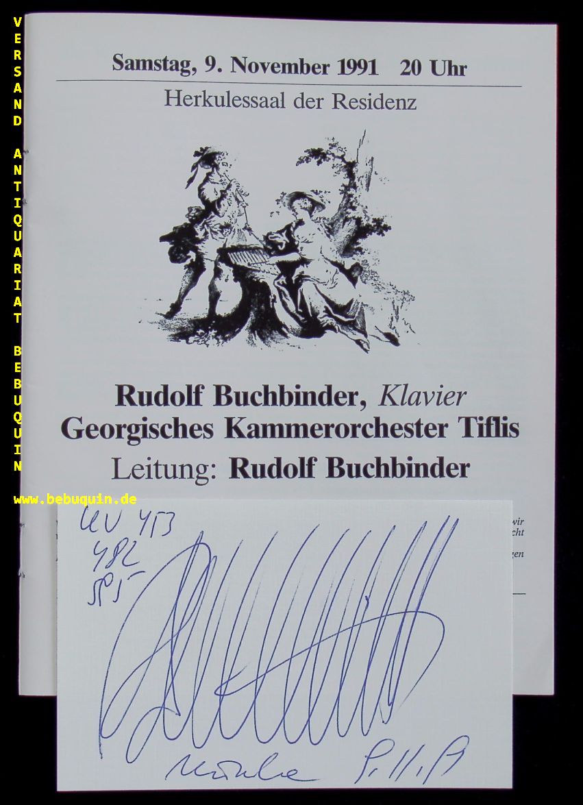 BUCHBINDER, Rudolf (Pianist): - eigenhndig  signierte und datierte Autogrammkarte. Mit Georgisches Kammerorchester Tiflis.