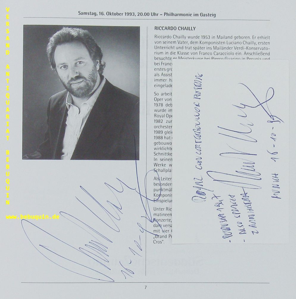 CHAILLY, Riccardo (Dirigent): - eigenhndig signierte und datierte Autogrammkarte.  Mit dem Kniglichen Concertgebouw Orchester Amsterdam.