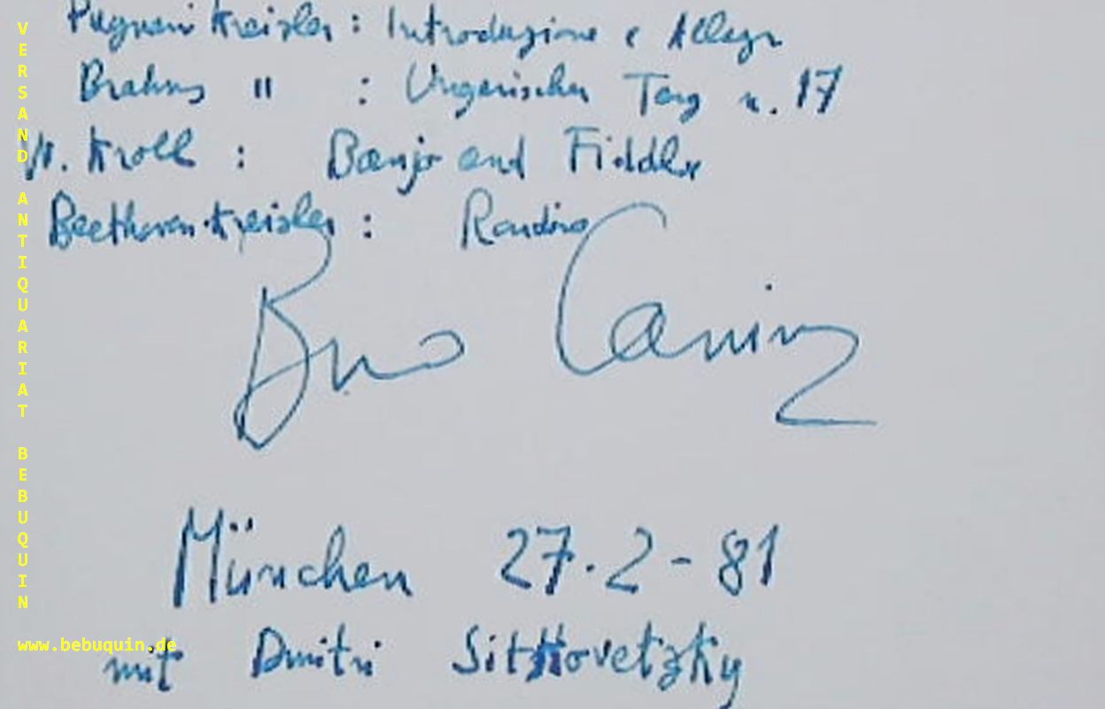 CANINO, Bruno (Pianist, Komponist): - eigenhndig signierte und datierte Autogrammkarte. Mit Sitkovetzky.