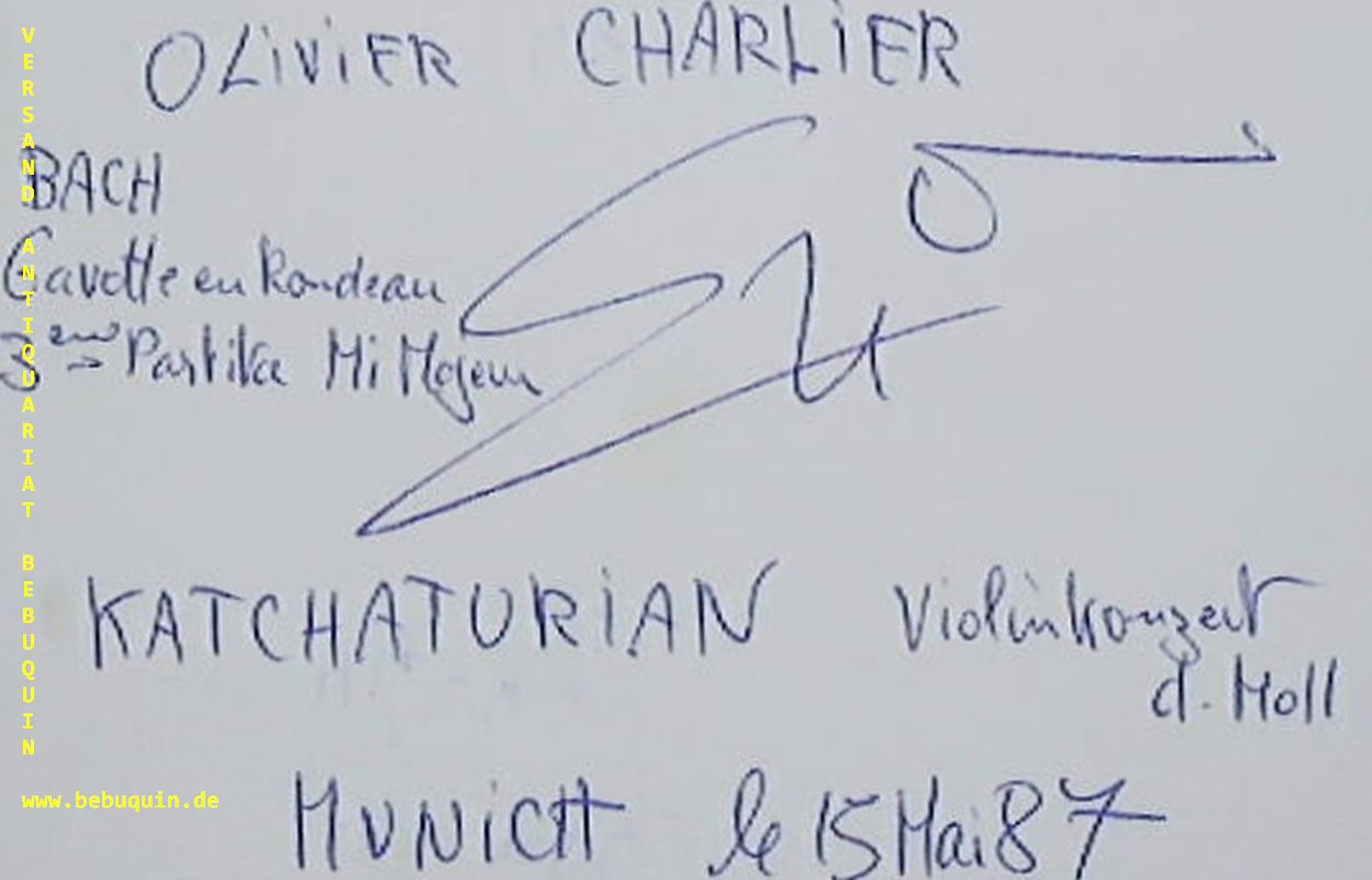 CHARLIER, Olivier (Violinist): - eigenhndig signierte und datierte Autogrammkarte. Katchaturian.