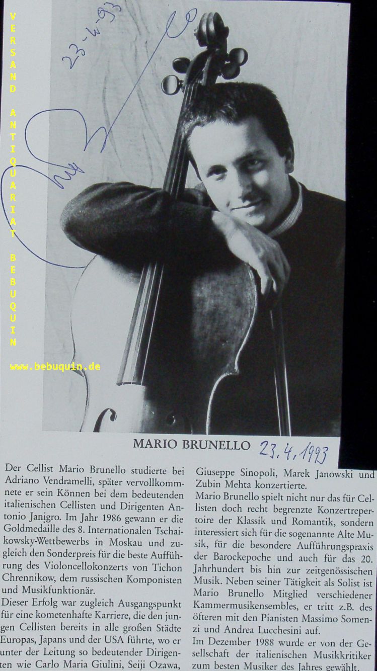 BRUNELLO, Mario (Celliost) - eigenhndig signierte und datierte Portraitseite.