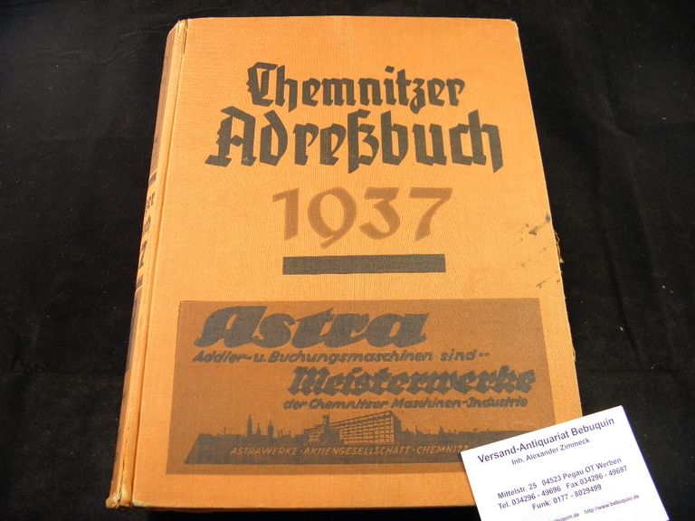 CHEMNITZ.- - CHEMNITZER ADRESSBUCH 1937.-  Mit Siegmar-Schnau, Adelsberg, Glsa, Harthau und Rabenstein.