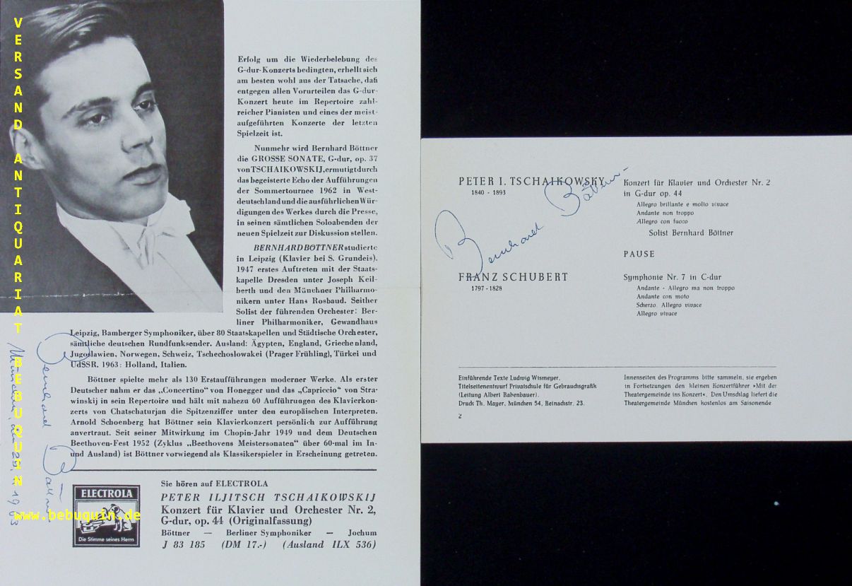 BTTNER, Bernhard (Pianist): - 2 eigenhndig  signierte und datierte Programmseiten