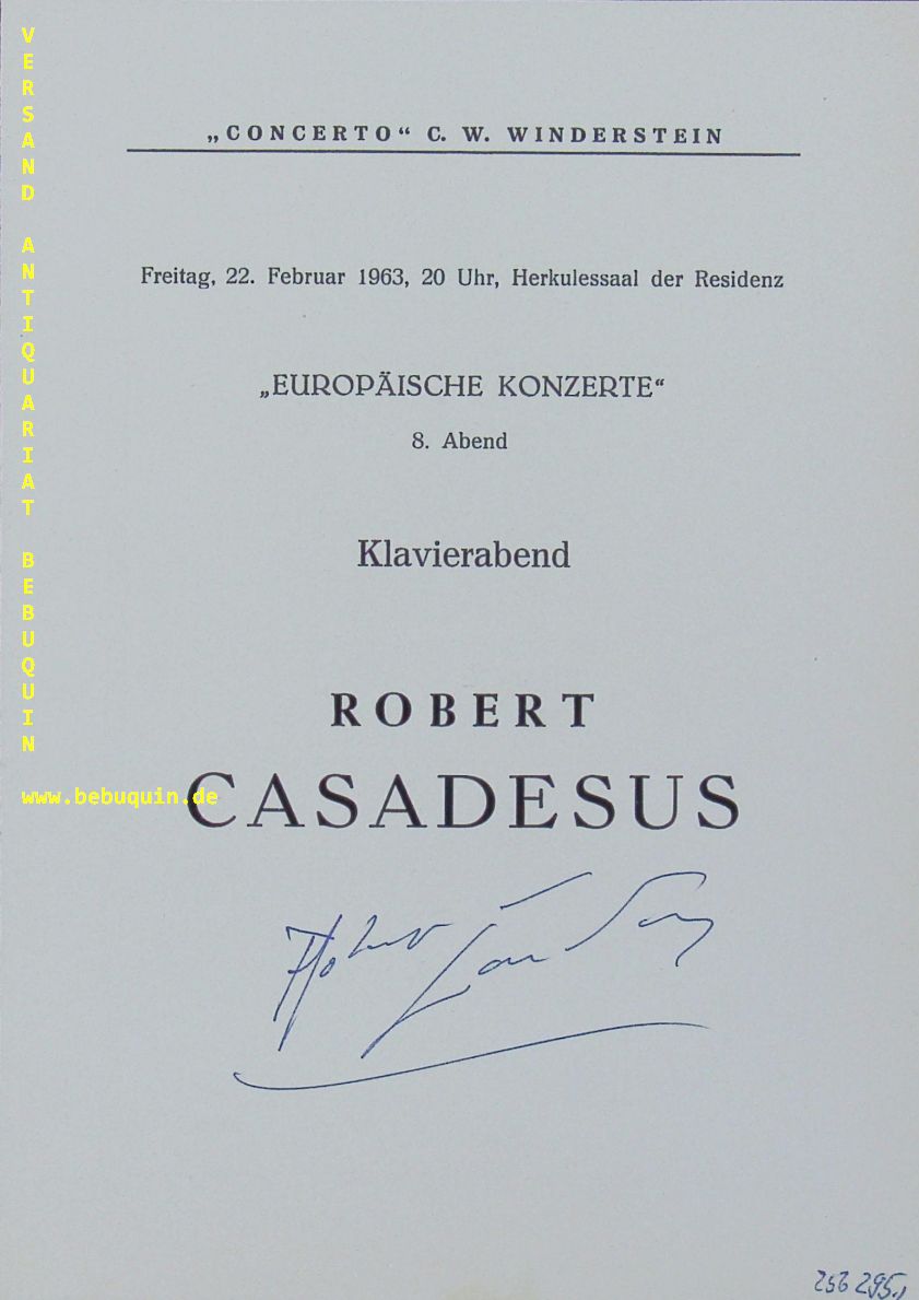 CASADESUS, Robert (Pianist): - eigenhndig signierte Programmseite.