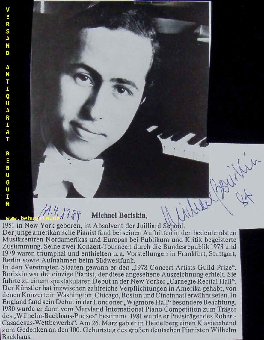 BORISKIN, Michael (Pianist): - eigenhndig signierte Portraitseite.