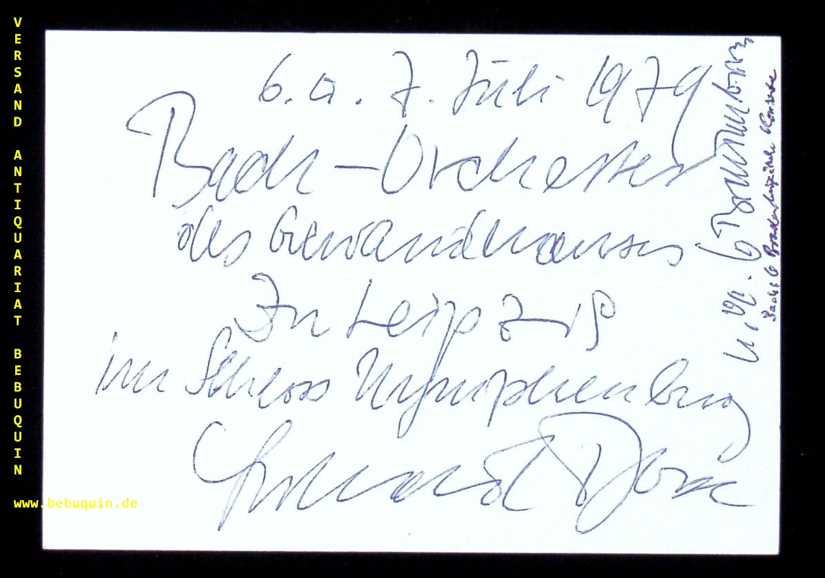 BOSSE, Gerhard (Violinist, Dirigent): - eigenhndig signierte und datierte Autogrammkarten: Bach Orchester des Gewandhauses im Schlo Nymphenburg.